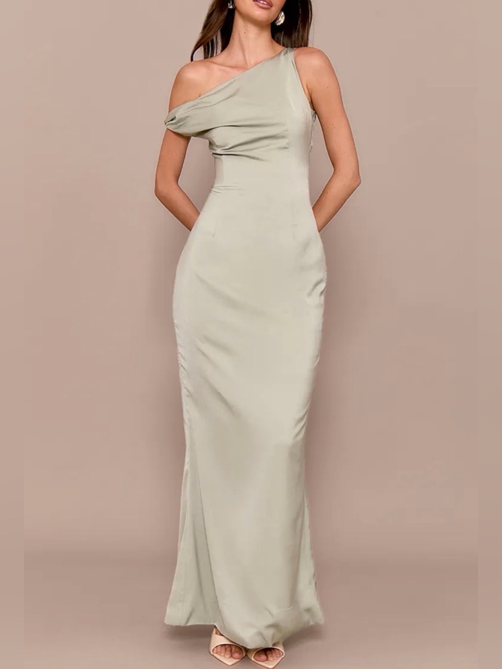 NWT Pretty Little Thing Satin Asymmetric Bardot Twist Maxi Dress | 4